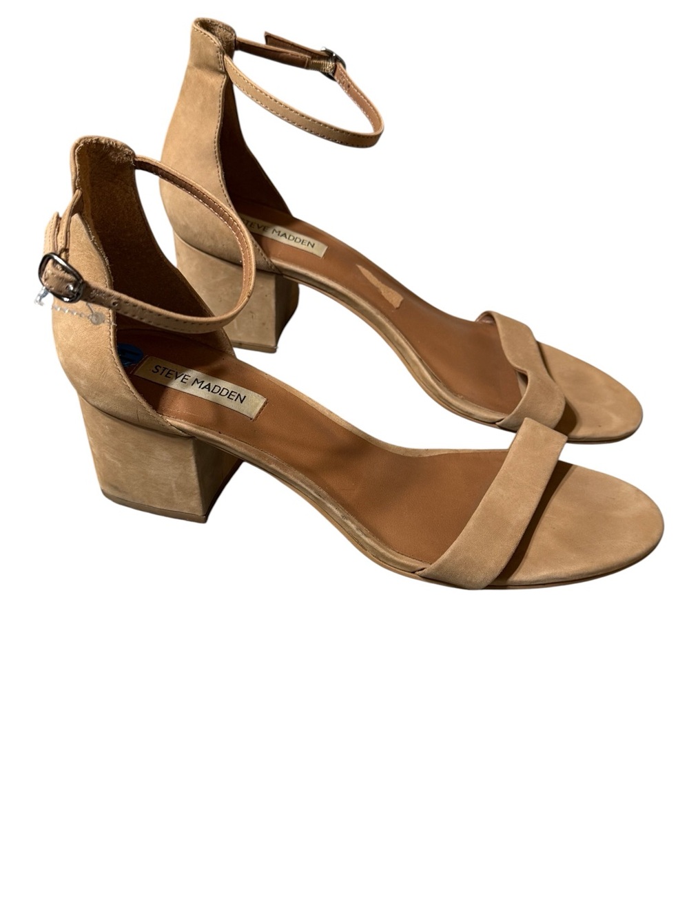 Steve Madden Irenee Tan Suede Ankle Strap Block Low Heel Sandals Womens Size 11